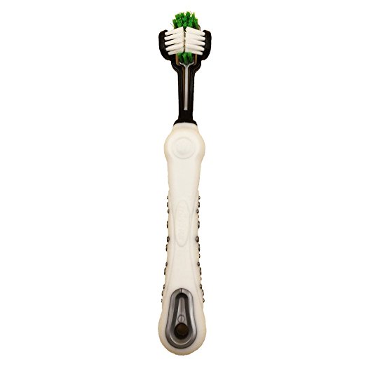 [AIDIYA] Dog Toothbrush for Pet Dental Care - Triple Headed Toothbrush - Recommended By Vets and Pet Groomers - Perfect for Medium Large Sized Dogs - Ergonomic Handle Design for Easy Oral Care Grooming (White)