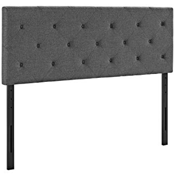 Modway Terisa Tufted Button Diamond Pattern Linen Fabric Upholstered Queen Headboard in Gray