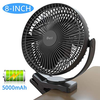 OPOLAR New 8-Inch Battery Clip Fan with Strong Clamp, 5000mAh & 4 Speeds & 10W Fast Charging, Portable Cooling USB Fan for Baby Stroller Golf Cart Car Gym Treadmill, 2 in 1 Desk & Clip Fan-White