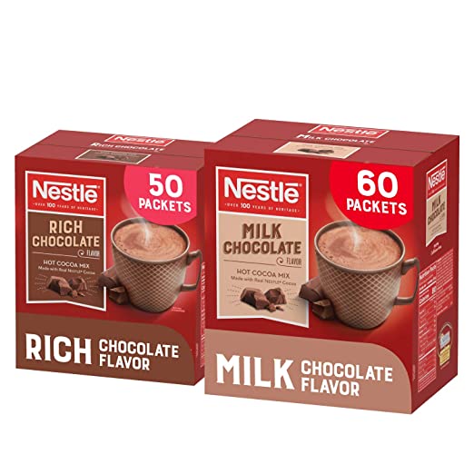 Nestle Hot Chocolate Variety Pack, Hot Cocoa Mix Pack | 50 Packets Rich Chocolate, 60 Packets Milk Chocolate (110 Packets)