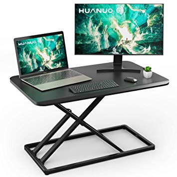 Height Adjustable Standing Desk Converter Slim Sit to Stand up Desktop Gas Spring Riser, 30 inch Workstation Tabletop for Laptop & Computer Monitors by HUANUO