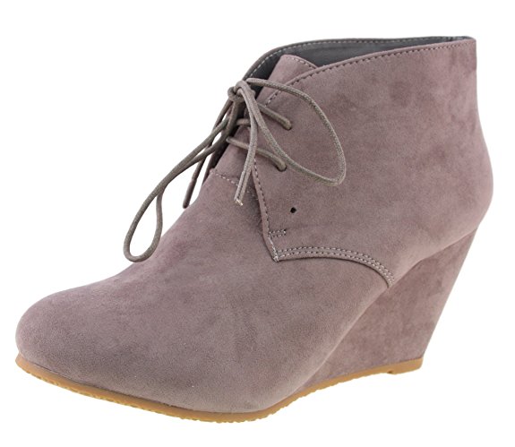 Anna Sally-5 Womens Adorable Almond Toe Lace Up Wedge Ankle Bootie