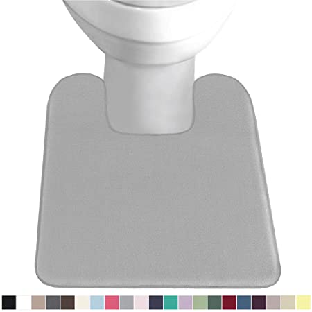 Gorilla Grip Original Thick Memory Foam Contour Toilet Bath Rug 22.5x19.5, Square, Cushioned, Soft Floor Mats, Absorbent Premium Bathroom Rugs, Machine Wash and Dry, Plush Bath Room Carpet, Soft Gray