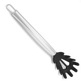Silicone and Stainless Steel Long Black Pasta Server wCoolGrip Handle and Flexedge Silicone by Cooler Kitchen
