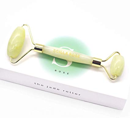 Jade Roller Facial Massager Anti-Ageing Face Roller Premium Quality Jade Crystal for Skin Healing Massage Slimming & Detoxing Includes Silk Lined Gift Box