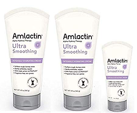 AmLactin Ultra Smoothing Intensely Hydrating Cream | Softens Rough, Bumpy Areas of Dry Skin | Powerful Alpha-Hydroxy Therapy Gently Exfoliates 4.9 oz (2 PACK  1 oz. Travel Size)