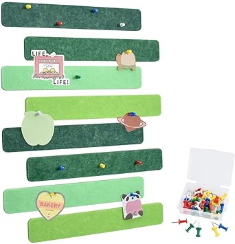 Vuzvuv 8Pcs Green Cork Board Bar Strips with 50 Pushpins & Sticky Notes, Self-Adhesive Bulletin Board Strips No Damage for Wall, Felt Pin Board for Paste Notes, Photos, Schedules Office Decor