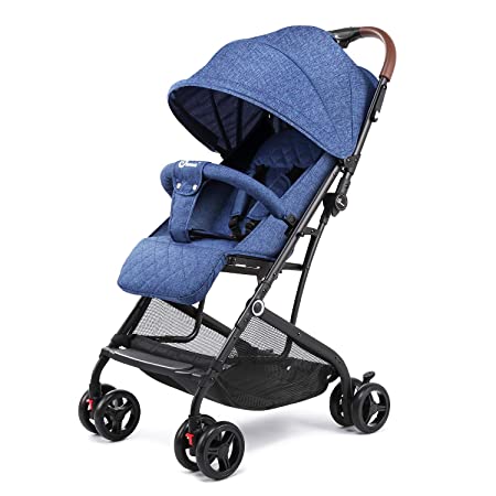 Lightweight Stroller, Aluminum Baby Umbrella Convenience Stroller, Travel Foldable Design with Oxford Canopy/ 5-Point Harness/Cup Holder/Storage Basket (Blue)