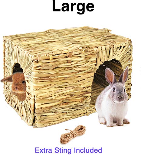 Hand Crafted Extra Large Grass House for Rabbits, Guinea Pigs and Small Animals; Edible Natural Grass Hideaway; Foldable Toy Hut with Openings; Safe and Comfortable Playhouse for Play and Sleep…