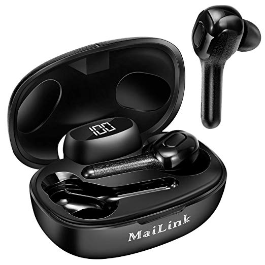 True Bluetooth 5.0 Wireless Earbuds，TWS Stereo in-Ear Headphones Noise Cancelling Bluetooth Earbuds IPX8 Waterproof ， Built-in Mic and Magnetic Inductive Chanrging Case, 5Hrs Playtime