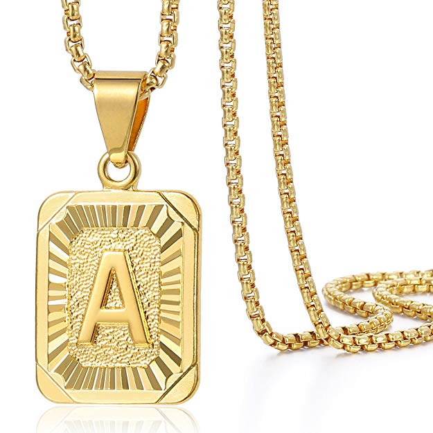 Trendsmax 22inch Monogram Necklace Gold Plated Initial Capital Letter Pendant Necklace Stainless Steel Box Chain