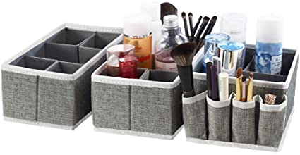 Cosmetic Makeup Storage Organizer,Adjustable Multifunction Storage Drawers Box Bins for Makeup Brushes,Bathroom Countertop or Dresser,Set of 3(Grey)