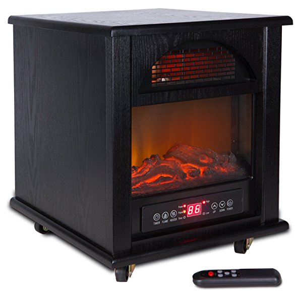 Della Portable Electric Fireplace Stove Flame Heater w/ Remote Control, 1500-Watt, Black