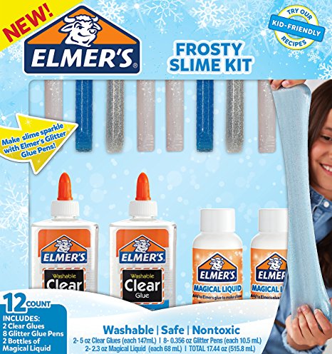 Elmer’s Glue Frosty Slime Kit, Clear School Glue, Glitter Glue Pens & Magical Liquid Activator Solution, 12 Count