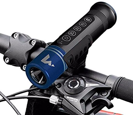MVMT Bike Flashlight With Built In Bluetooth Speaker For Music Phone Calls and Selfie Button Waterproof and Portable Bicycle Mounting Kit Included