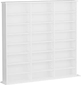 Prepac 3 Column Tall Storage Cabinet, White Storage Cabinet, Display Cabinet, DVD Storage Cabinet with 21 Adjustable Shelves 8.75" D x 56" W x 51" H, WMA-0960