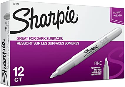 Sharpie Metallic Permanent Markers, Fine Point, Silver, 12 Count