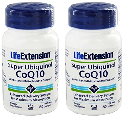 Life Extension Super Ubiquinol CoQ10 with Enhanced Mitochondrial Support 100 mg, 60 softgels (2 Pack)