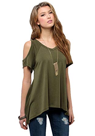 Women's Vogue Shoulder Off Wide Hem Design Top Shirt