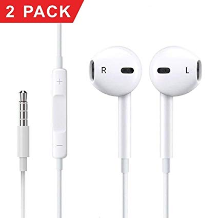 littlejian 2pack 3.5mm Earbuds/Earphones/Headphones,Premium in-Ear Wired Earphones with Remote & Mic Compatible Apple iPhone 6s/plus/6/5s/se/5c/iPad (White)