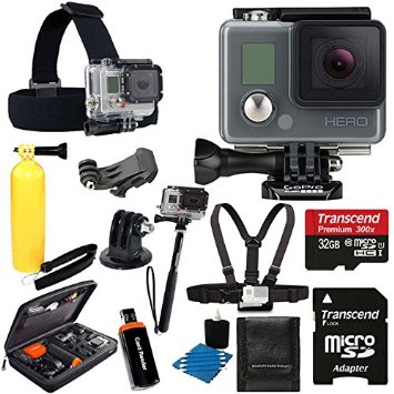 GoPro HERO Action Camera HD Camcorder Waterproof With Deluxe Hard Carrying Case  Head Strap  Chest Strap  Monopod  32GB SDHC MicroSD Memory Card Complete Deluxe Accessory Bundle