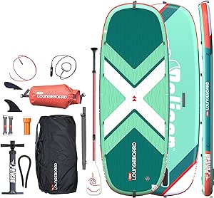 Pelican LoungeBoard Inflatable SUP - Recreational Stand Up Paddle Board - Yoga and Adventure Ready - Bag & Paddle Included - 9ft - Turquoise