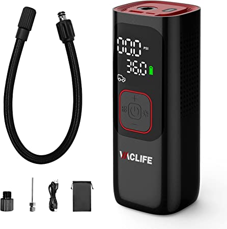 VacLife Tire Inflator Portable Air Compressor - Cordless Air Pump for Car Tires, Auto Tire Pump (up to 160 PSI) w/Auto-Shutoff Function, Car Accessories for Men, Red (VL768)