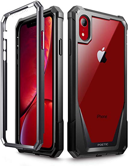 POETIC iPhone XR Case, Guardian [Scratch Resistant Back] Full-Body Rugged Clear Hybrid Bumper Case with Built-in-Screen Protector for Apple iPhone XR 6.1" LCD Display Black