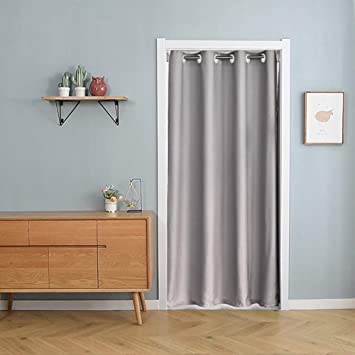 pureaqu Grommet Grey Doorway Curtain Panels 79 Inches Long Thermal Insulated Solid Room Divider Curtain Draperies for Kitchen Bedroom Closet 1 Panel W59 x L79 Inch