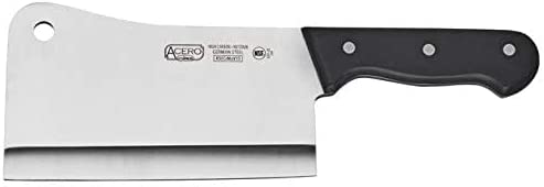 Winco KFP-72, 7'' Black Steel Acero Cleaver With Hanging Hole, POM Handle, NSF, Meat Cleaver Knife