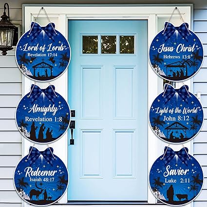 6 Pcs Nativity Hanging Sign Nativity Decor Plastic Christmas Door Sign Xmas Holy Night Decorative Sign Plastic Religious Jesus Front Door Sign for Xmas Holiday Party Front Door Window Wall Decor
