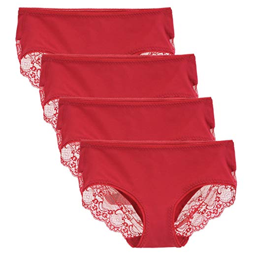 Liqqy Women's 4 Pack Mid Rise Cotton Full Coverage Brief Hipster Panty Knicker