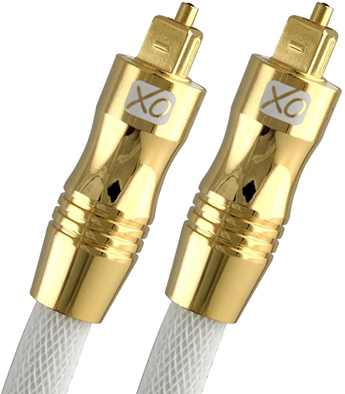 XO 26 ft / 8m Optical TOSLINK Digital Audio SPDIF Cable - White, Gold Series. 24k Gold Casing. Compatible with PS4/PS3, Xbox One, Wii, Sky Q, Sky HD, HD TVs, DVD, Blu-Rays, AV Amp