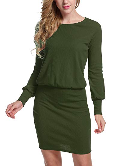 ACEVOG Casual Knit Sweater Dress Women's Crewneck Long Sleeve Bodycon Pencil Midi Dress Winter