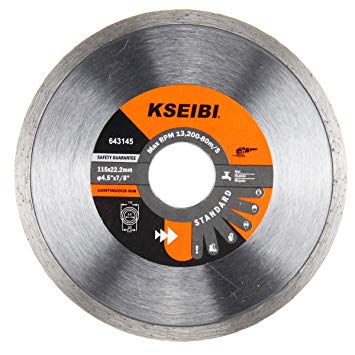 KSEIBI 643145 Premium 4 1/2 Inch Dry Cutting Continuous Rim Diamond Tile Saw Blade with 7/8 Inch Arbor for Tile Marble