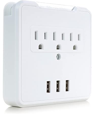 3-Outlet Surge Protector Wall Tap with 3 USB 3.1A Inputs 300 Joules With ETL Listed