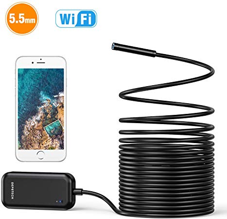 DEPSTECH Wireless Endoscope, 5.5mm Ultra-Thin HD Inspection Camera, 16 inch Focal Distance, Snake Cable 720P WiFi Borescope for iOS & Android Smart Phone Tablets-16.4ft