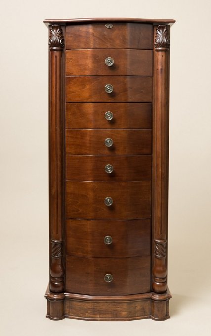 Hives and Honey Large Floor Standing 8 Drawer Wooden Jewelry Armoire with Mirror & Lock, Walnut Finish