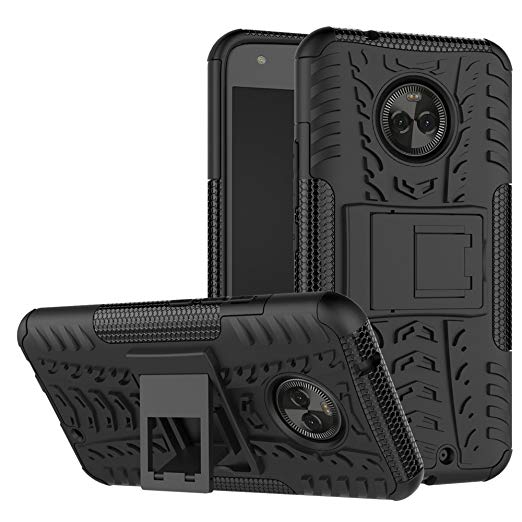 Moto X4 Case, Linkertech [Shockproof] Tough Rugged Dual Layer Protector Hybrid Case Cover with Kickstand for Motorola Moto X (4th Generation) (Black)