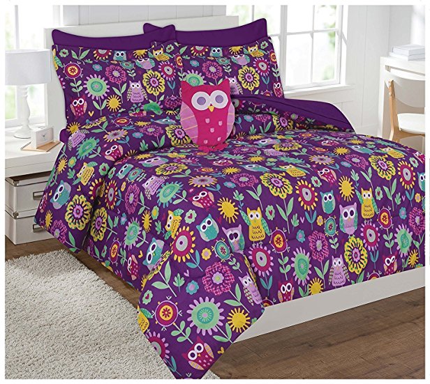 Fancy Collection 8pc Kids/teens Owl Flowers Design Luxury Bed-in-a-bag Comforter Set- Furry Buddy Included - Full Size