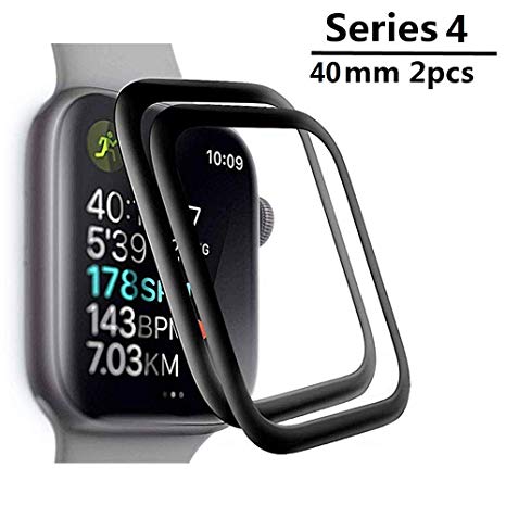 [2-Pack] Apple Watch Serie 4 40mm Screen Protector, EcoPestuGo[9H Hardness] [Anti-Scratches] [Anti-Fingerprint] Tempered Glass Screen Protector Film Compatible Watch Serie 4 40mm [Black]