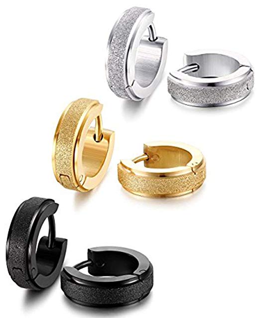 Stainless Steel Womens Hoop Earrings for Men Huggie Ear Piercings Hypoallergenic 20G (3pair Silver Gold Black)