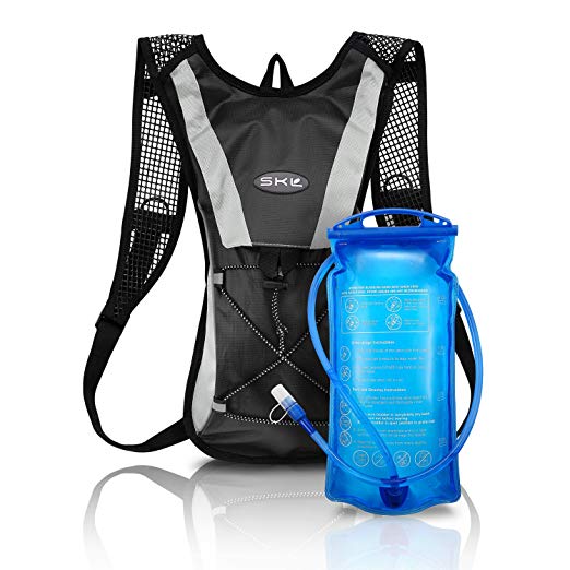 SKL Hydration Pack Water Backpack with Water Bladder 2L BPA Free Hydration Backpack for Running Cycling Biking Hiking Climbing Skiing Hunting Pouch (Black Luxury Kit)