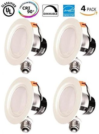 4 Pack Sunco Lighting 12W 4-inch ENERGY STAR UL-listed Dimmable LED Downlight Retrofit Recessed Lighting Fixture -4000K Cool White LED Ceiling Light --650LM, Title 24, ROHS, 5 Year Warranty