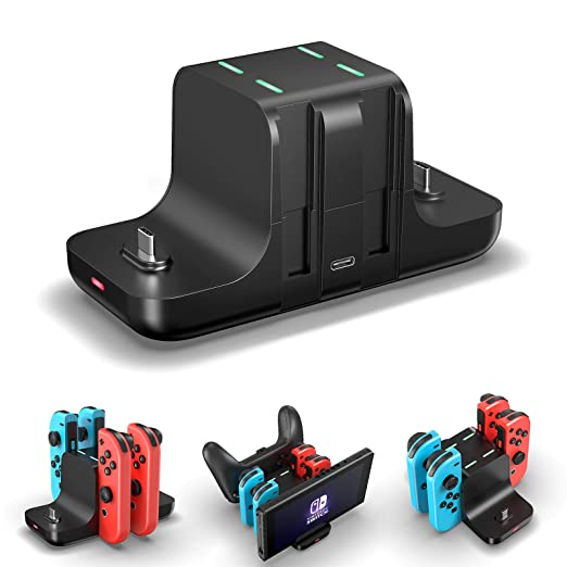 6 in 1 Controller Charger for Nintendo Switch, Type-C USB 2.0 Switch Charging Dock Stand Station for Joy-Con & Controllers, Portable LED Display Charger Docking for Switch, Support Play While Charging