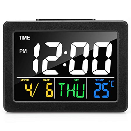 meross Digital Alarm Clock for Bedrooms, Powered by USB Cable, Snooze Function, LED Display Desk Clock, Timer, LED Sound Control, Time Temperature, 8 Alarm Settings