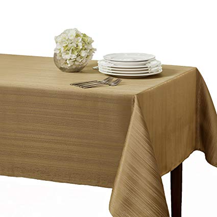 Benson Mills Flow "Spillproof" 52-Inch by 70-Inch Fabric Tablecloth, Taupe/Gold