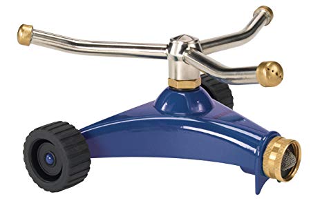 Dramm 15055 ColorStorm Premium 3-Arm Whirling Sprinkler with Heavy-Duty Metal Wheeled Base, Blue