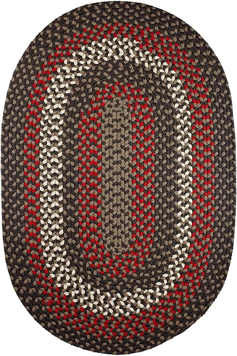 Super Area Rugs Homespun Braided Rug Indoor Outdoor Rug Textured Durable Patio Deck Carpet, Red & Brown, 4' X 6' Oval