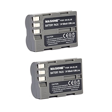 2x Masione 7.4V 1600mAh Rechargeable EN-EL3E Battery Pack for Nikon D80 D90 D50 D70 D70s D100 D200 D300 D300S D700